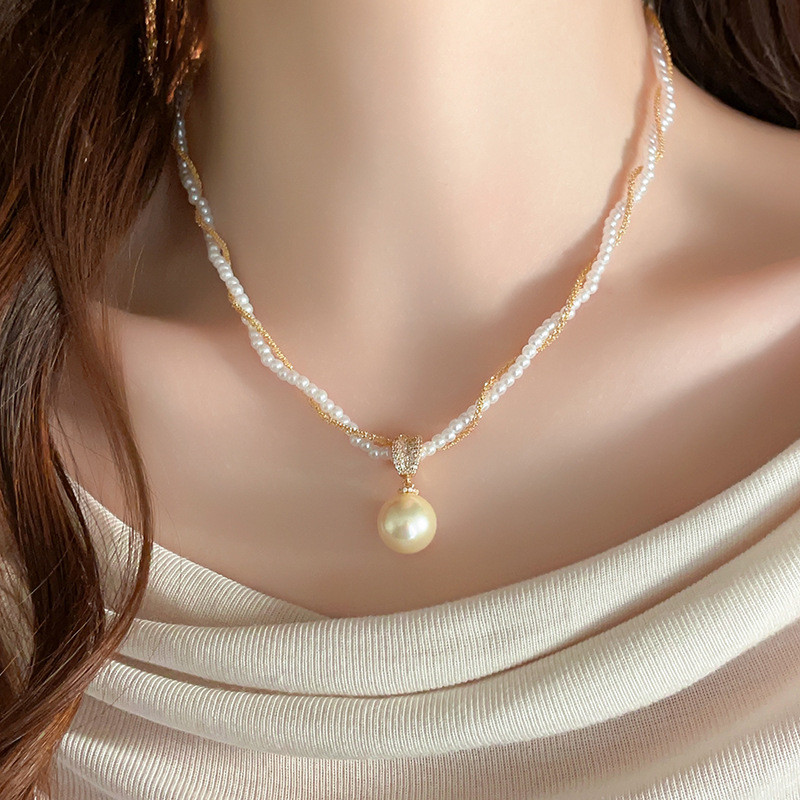 Vòng cổ ngọc trai hai lớp vàng phong cách Pháp