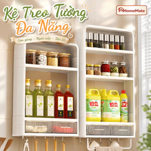 Kệ Treo Tường HomeMate Không Khoan Đa Năng 2–3 Tầng, Kệ Nhà Tắm Đựng Mỹ Phẩm Gia Vị Có Ngăn Kéo