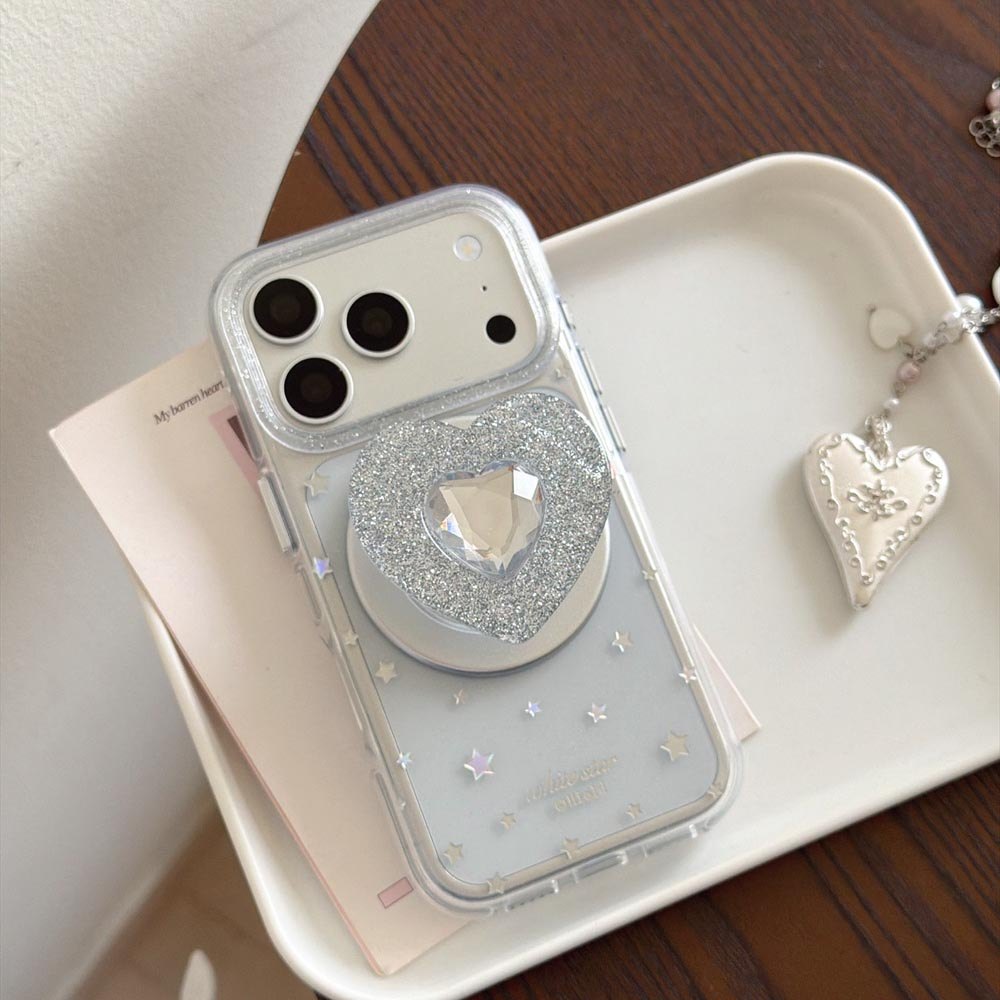 Ốp lưng cứng trong suốt Tương thích với iPhone 13 14 14Pro 14ProMax 15 15Pro 15ProMax 16 16Pro 16ProMax 17 17Pro 17ProMax Vỏ nam châm họa tiết ngôi sao bạc