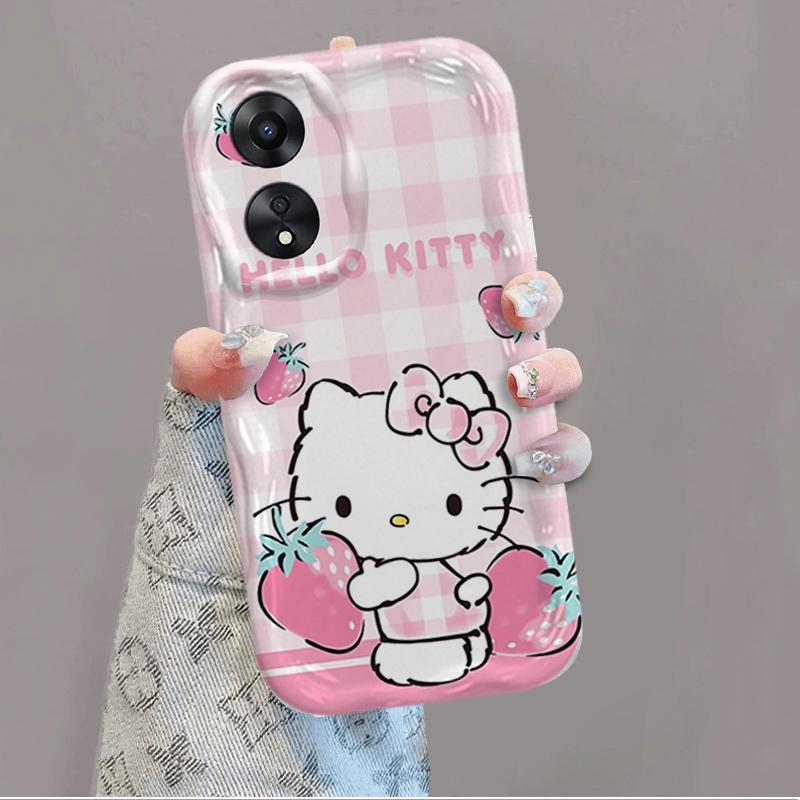 Ốp Silicon Hoạt Hình Cho OPPO A18 A38 A58 A60 A17 A17K 4G 3D Điện Thoại Thông Minh Mềm TPU Kitty Sinh Viên Ốp Lưng Chống Sốc