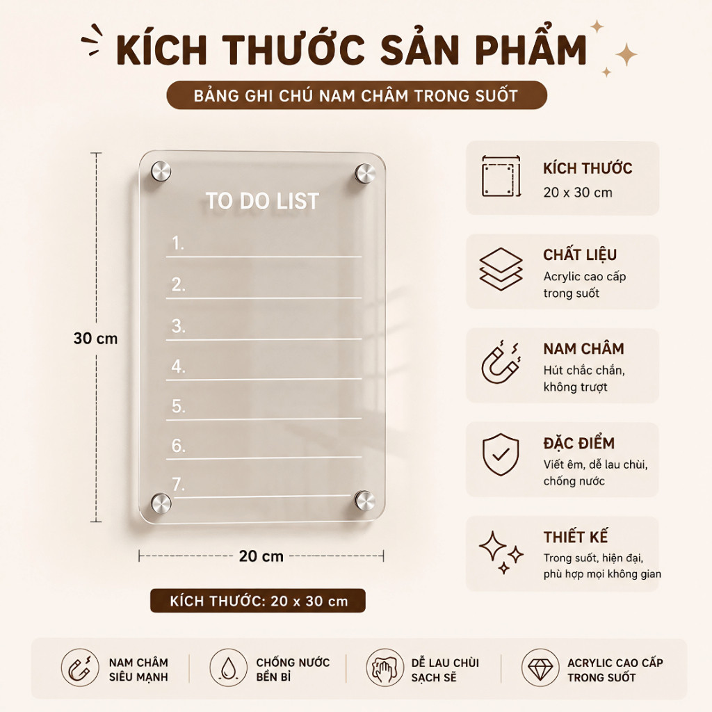 [TẶNG KÈM BÚT TRẮNG] Bảng Ghi Chú Trong Suốt HomeMate Gắn Tủ Lạnh, Bảng Acrylic Nam Châm Lập Kế Hoạch To Do List Dễ Xóa
