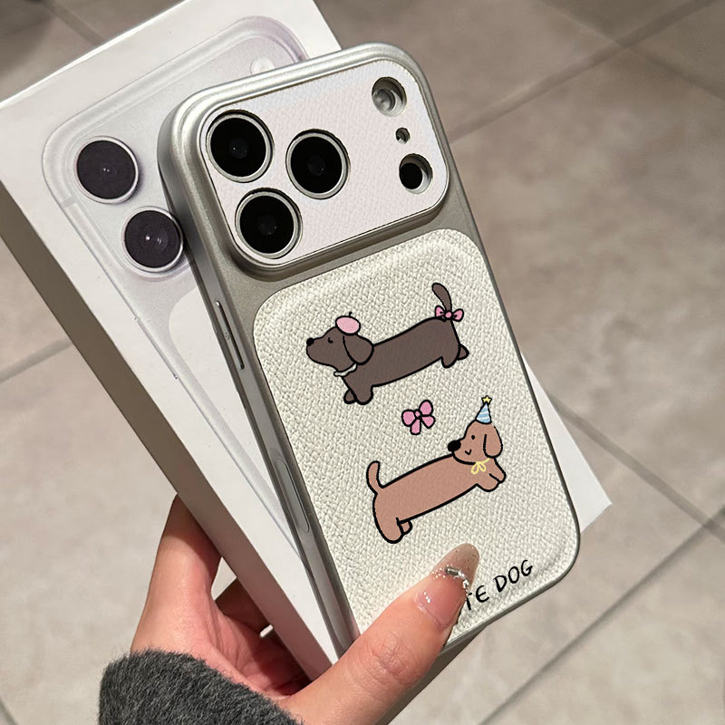 Ốp lưng iPhone mạ điện họa tiết da cho iP 17 16 15 14 13 12 11 Pro Max Plus Xr Xs Max họa tiết xúc xích