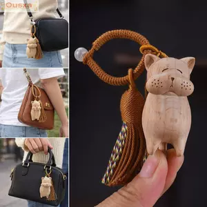 Móc Khóa Mèo OUSXA, Tua Rua Tiền Bắt Mèo Thủ Công Mặt Dây Chuyền Mèo Bằng Gỗ, Chất Liệu Bằng Gỗ Túi Trang Trí Mặt Dây Chuyền