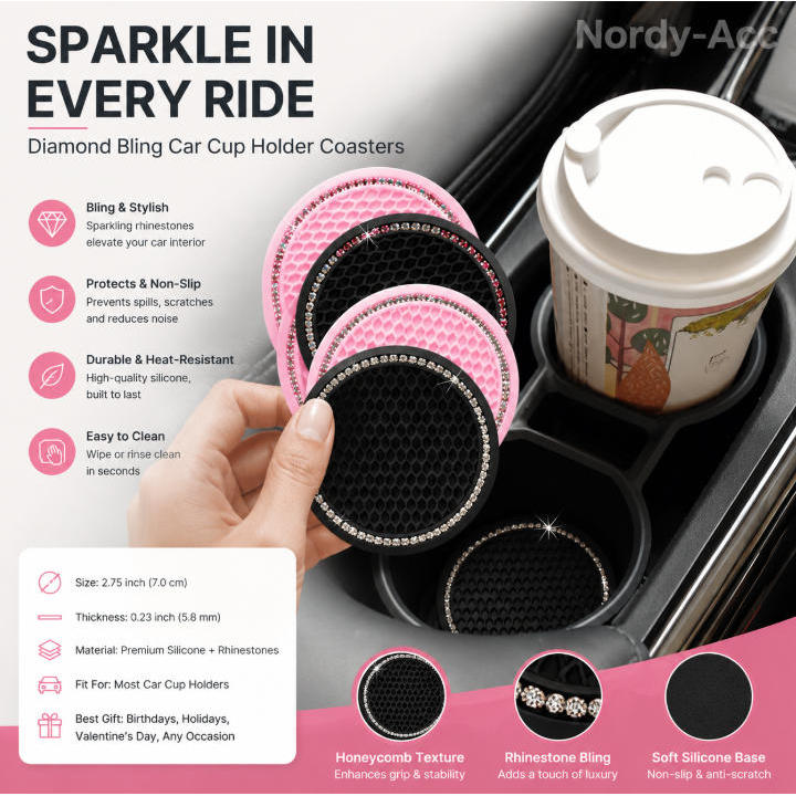 XE CUP GIỮ COASTER 2 Chiếc Lưới Tròn Cao Su Mềm Trang Trí Kim Cương Chống Trơn Trượt Chống Thấm Nước Chịu Nhiệt Dễ Dàng Làm Sạch Đa Năng Nội Thất Ô Tô Đồ Uống Pad Phụ Kiện