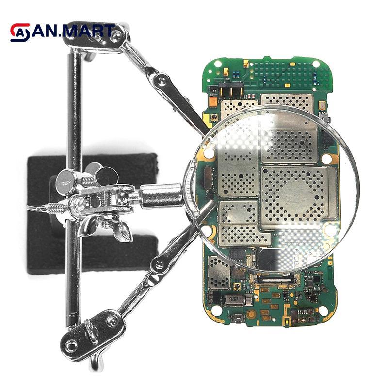 AN.MART Giúp dụng cụ cầm tay thứ ba Giá đỡ hàn với kính lúp hàn 5X 2 Kẹp cá sấu Xoay 360 độ Công cụ sửa chữa Adju VN