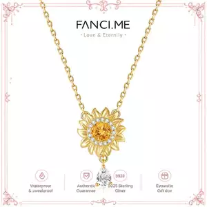 FANCIME "My Sunshine" Hoa hướng dương thả Citrine Vòng cổ bạc có thể xoay được