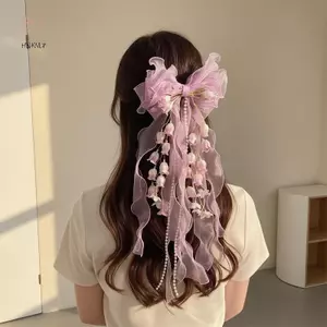 Kẹp tóc hoa nơ ruy băng đáng yêu HNKMP có sel cho các sự kiện của bé gái.