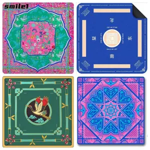 Thảm trải bàn mạt chược SMILE, Thảm chơi mạt chược có thể gập lại chống trượt, Thiết kế hoa văn 80x80cm Thảm trải bàn vuông chống thấm nước Trò chơi mạt chược