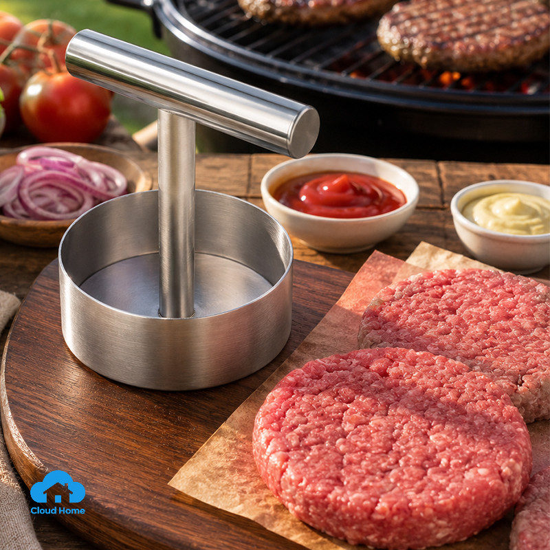 🌤️COD🌤️Máy ép bánh thịt Hamburger bằng thép không gỉ - Khuôn làm bánh Burger Patty - Máy ép cơm thịt bò bằng tay
