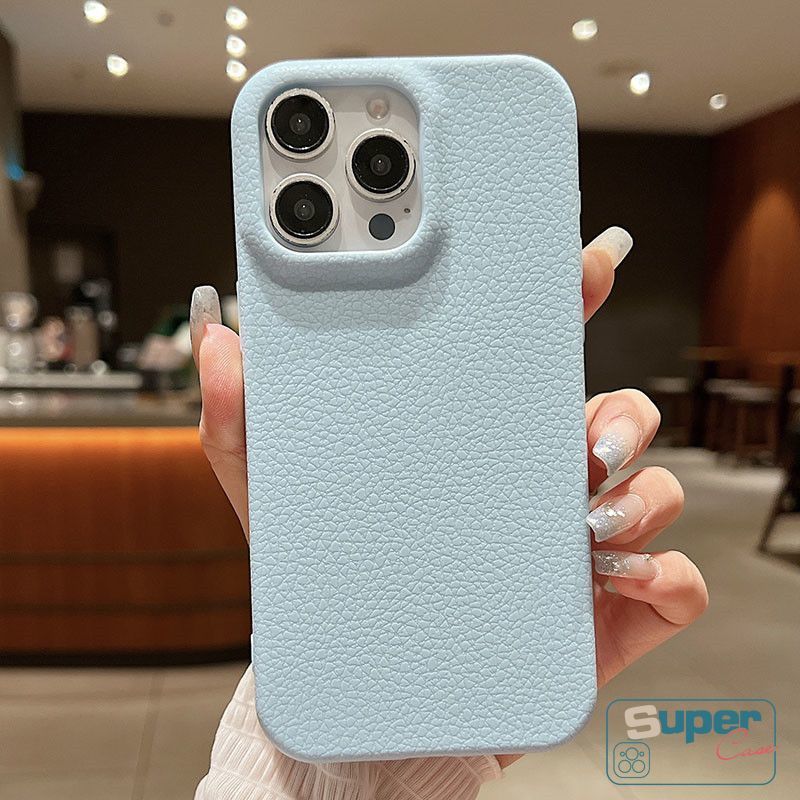 Ốp Lưng Tương Thích Cho IPhone 11 17 15 16 14 13 12 Pro Max Air 16 15 14 Plus Đơn Giản Màu Trơn Giả Da Lỗ Lớn Chống Trầy Xước Vỏ Bảo Vệ