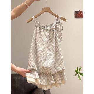 [Mặc nhỏ dễ thương] Áo Vest dây buộc bên kẻ sọc Áo sơ mi nhỏ mùa hè Phong cách mới Phong cách Hàn Quốc Tính khí nhẹ nhàng giản dị phù hợp với mọi lứa tuổi