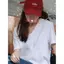 Áo thun cổ chữ V Cotton mùa hè Phong cách Hàn Quốc dáng rộng Phong cách đơn giản Thiết kế thích hợp hàng ngày Tay ngắn cơ bản thông thường