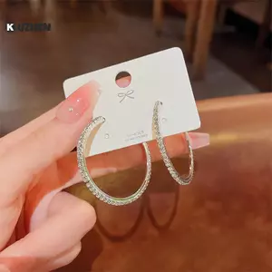 KUZHEN 1 Đôi Thời Trang Kim Cương Giả Vòng Bông Tai Vòng Tròn Lớn Bông Tai Đơn Giản Phóng Đại Bông Tai Vòng Tròn Lớn Vòng Bông Tai Dành Cho Nữ Trang Sức HOT