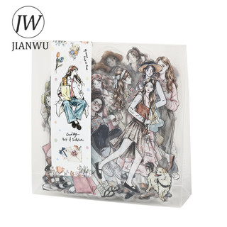 JIANWU Vintage Cô Gái Nhân Vật Phong Cảnh Chất Liệu Cắt Kéo Thêu Sò PET Miếng Dán Sáng Tạo DIY Tạp Chí Văn Phòng Phẩm