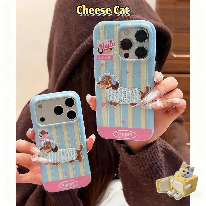 Ốp lưng chó dachshund thêu họa tiết iPhone cho iPhone 14 13 15 11 12 16 17 Pro Max Plus 17 Air Xs Max XR