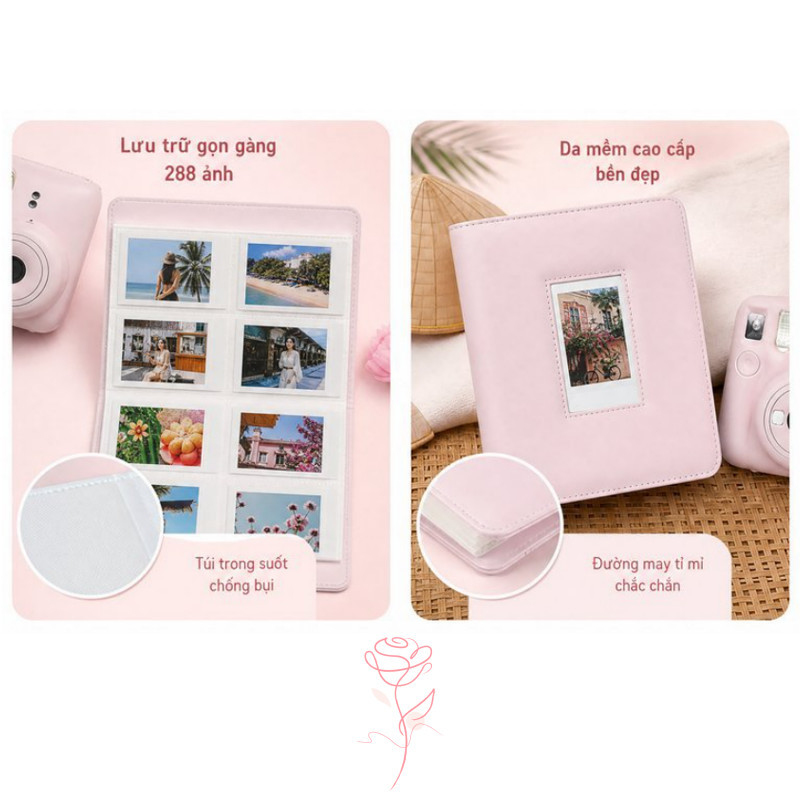 Album ảnh Instax mini 3 inch, 288 trang, tương thích với Instax Mini 12/11/9, chất liệu da PU, bìa trắng