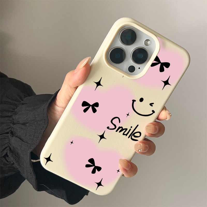 Ốp lưng cho iPhone 17 16 Pro Max 15 14 13 12 11 Hình trái tim cười và nơ