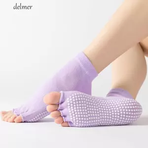 DELMER Tất Tập Yoga Nữ, Tất Pilates Chống Trơn Trượt Ngắn, Hàng Dệt Kim Mắt Cá Chân Thời Trang Mở Ngón Tay Chia Ngón Chân Ống Tất Thể Dục
