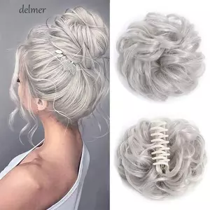 DELMER Tổng Hợp Chignon, Phần Mở Rộng Tóc Giả Tóc Lộn Xộn Tóc Xoăn Bun, Lông Tơ Đen Sóng Tóc Mảnh Nâu Vuốt Kẹp Bun Nữ