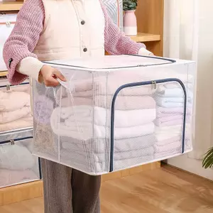 Lắp đặt Miễn phí Lưới Trong Suốt Khung Thép Hộp Bảo Quản Chống Ẩm Có Thể Gập Lại Tủ Quần Áo Hộp Sắp Xếp Quần Áo Quilt Hộp Bảo Quản