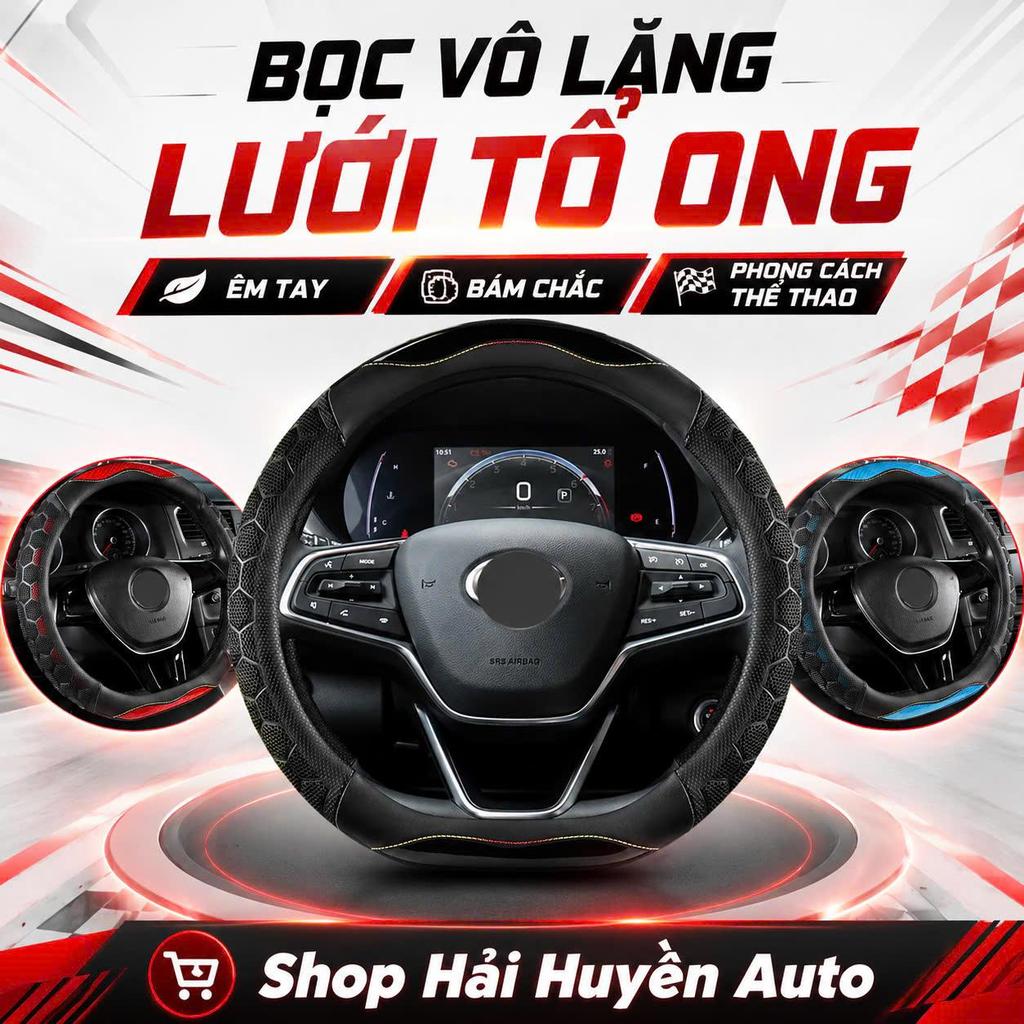 Bọc vô lăng TỔ ONG thể thao D-cut 38 form méo – phối tay cầm lưới tổ ong thoáng khí
