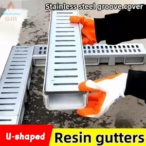 Máng xối thoát nước GILL, Ditch thoát nước thành phẩm bằng nhựa / đôi, Vỏ thép không gỉ rãnh hình chữ U ngoài trời Hạng nặng Thoát nước tuyến tính Nhà bếp Ban công sân