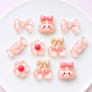 [ĐỘC QUYỀN]  Set Charm Hồng Pastel Pha Lê Trong Suốt, Bộ Charm Cherry Kẹo Hoa Và Bé Gái Kawaii Dễ Thương Trang Trí Dép