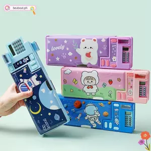Bút chì BEABOUT, Hộp bút chì hai lớp bằng nhựa, Phim hoạt hình dung tích lớn có máy tính / Máy mài bút chì Bộ sắp xếp văn phòng phẩm đa chức năng Back To School