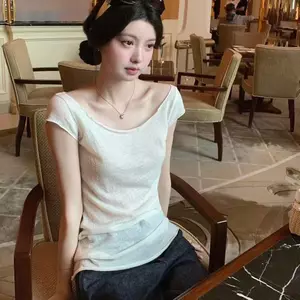 Không khí tinh khiết Cảm giác đơn giản Tự nhiên viền thô mỏng hơn Áo thun cotton phù hợp
