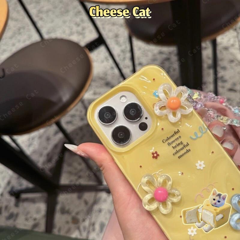 Ốp điện thoại hoa pha lê ba chiều có dây buộc cho iPhone 14 16 15 17 12 11 13 Pro Max Xs Max XR 7Plus