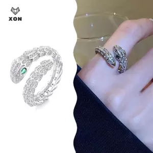 Nhẫn Zircon Rắn Màu Bạc Retro Cho Nữ Y2K Tinh Tế Sáng Bóng Pha Lê Cá Tính Nhẫn Trang Sức Tiệc Quà Tặng [Mina]