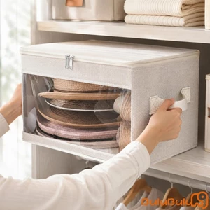Hộp Bảo Quản Mũ Có Nắp Chống Bụi Và Cửa Sổ Trong Suốt Portbale Du Lịch Chắc Chắn Dây Kéo Mũ Tổ Chức