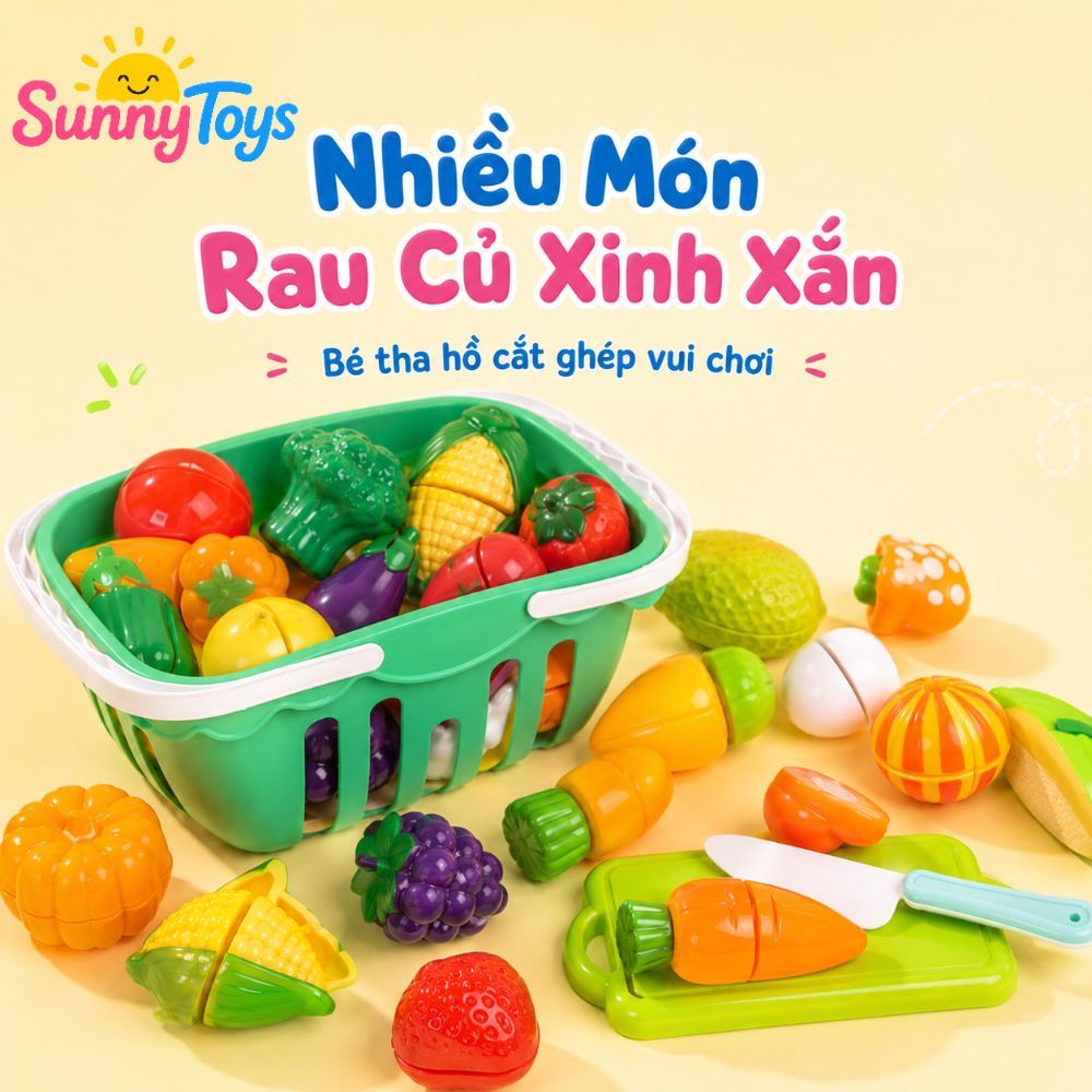 Set Rau Củ Quả Cắt Ghép SunnyToys 30 Chi Tiết - Bé Tập Cắt, Ghép Và Chơi Nhà Bếp
