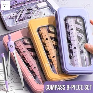 Bộ vẽ 8 mảnh - Dụng cụ đo vuông tam giác Com-pasS Ruler dành cho học sinh