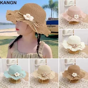 KANGN Trẻ Em Mũ Rơm Túi, Thoáng Khí Mùa Xuân Mùa Hè Mũ Chống Nắng, Ngày Lễ Chống Tia UV Vành Lớn Du Lịch Đi Biển Mũ Bé