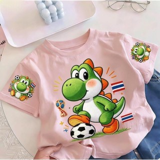 Áo Thun Trẻ Em Bé Trai Gái In Yoshi Bóng Đá Thái Lan, Áo Bông Ngắn Tay Hè Phong Cách Mario Size 3-12 Tuổi COD