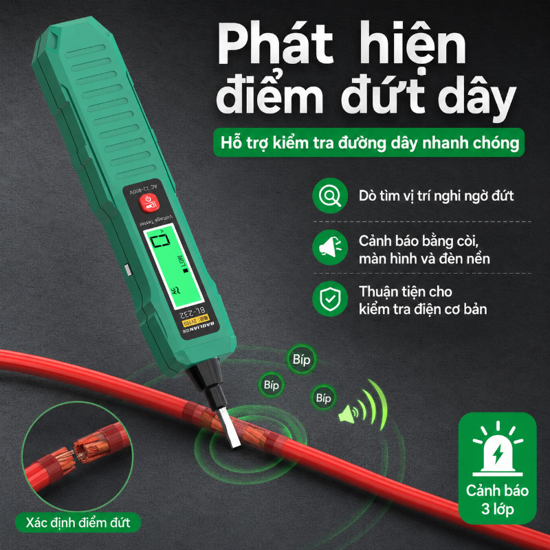 Bút Thử Điện Cảm Ứng Thông Minh – Đo Điện Áp 12-400V, Màn Hình LCD Lớn Hiển Thị Số, Cảnh Báo Âm Thanh & Ánh Sáng