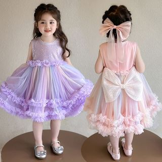 Đầm Công Chúa Cầu Vồng Cho Bé Gái Phối Lưới Bồng Bềnh - Váy Dự Tiệc Biểu Diễn Sang Trọng