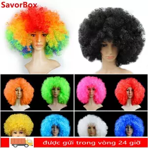 SAVORBOX Đen Afro Xoăn Tóc Giả Nhiều Màu Sắc Quà Tặng Chú Hề Cosplay Người Hâm Mộ Bóng Đá Carnival Tiệc Xoăn Tóc