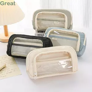 Túi đựng bút chì trong suốt TUYỆT VỜI, Túi đựng văn phòng phẩm nhiều lớp dung tích lớn, Dây kéo thời trang Bút vải PVC dành cho sinh viên