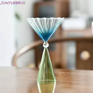 Cốc đựng cốc JUNYUE88US, Cốc kem thủy tinh đầy màu sắc phong cách gợn sóng hình dạng không đều, Cốc tráng miệng màu Gradient cổ điển sáng tạo