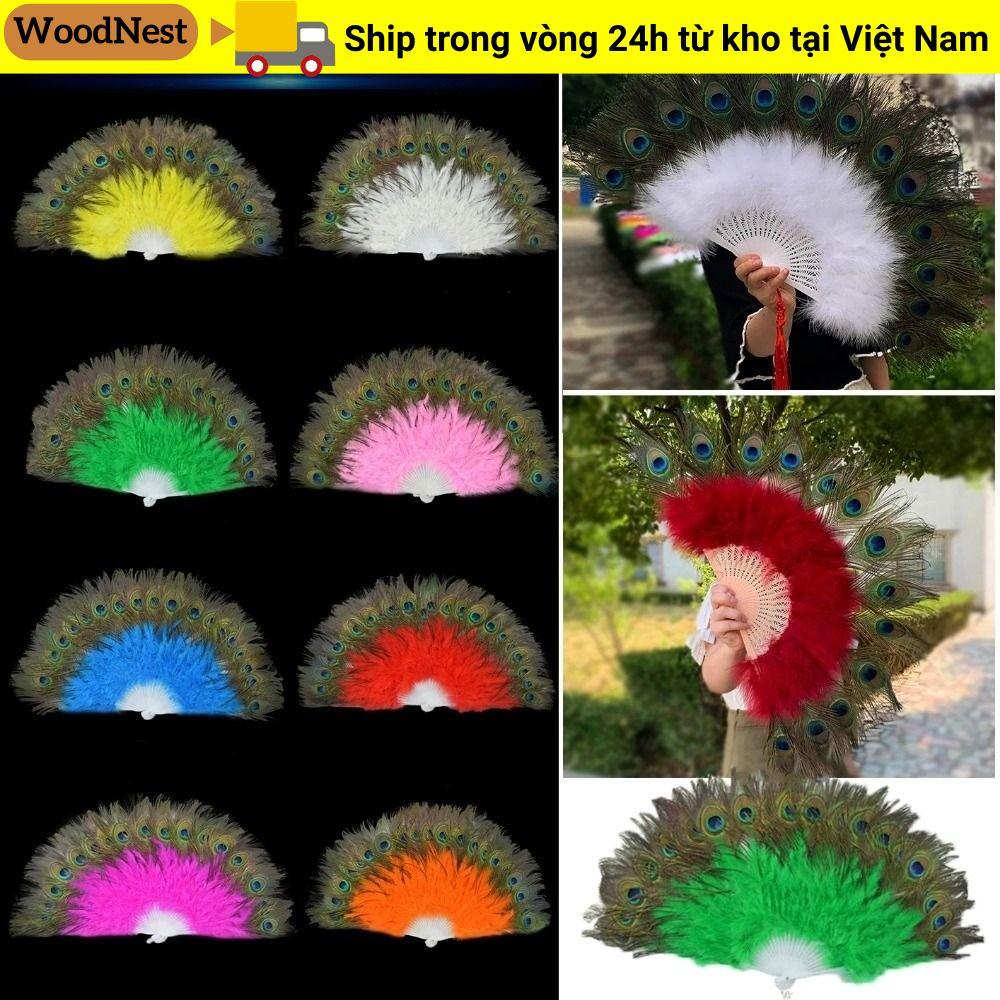 WOODNEST Sườn Xám Show Live Fan, Quạt Lông Công Lớn 9 Màu 65cm, 28 Xương Lông Gấp Quạt Trang Trí Tiệc Cưới