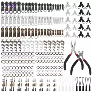 HFTOY 296 Chiếc Bộ Dụng Cụ Sửa Chữa Dây Kéo Thay Thế Kéo Có Dây Kéo Kim Loại Chốt Thanh Trượt Dây Kéo Dừng Người Giữ Chân Chèn Dây Kéo Ext ~