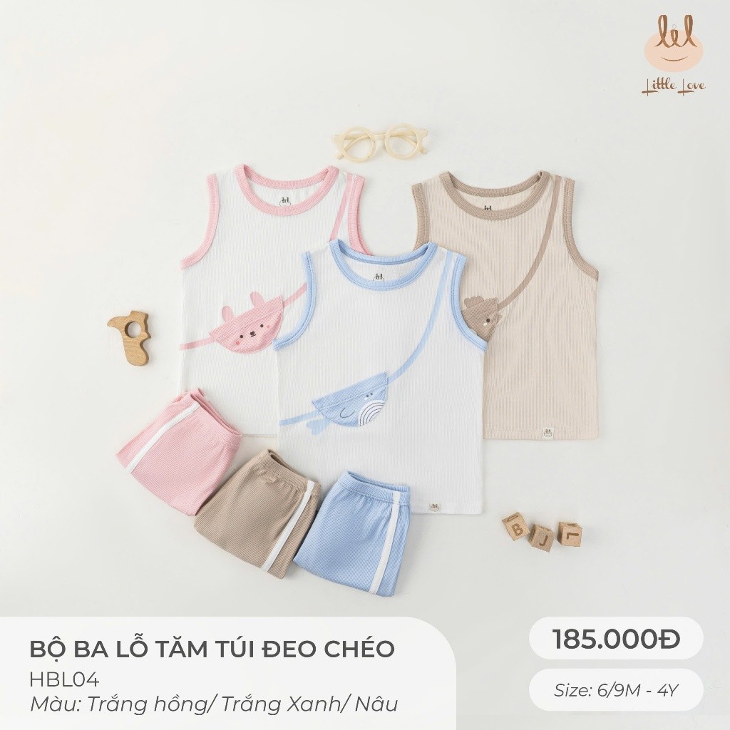 Bộ ba lỗ tăm túi đeo chéo LIL  [ Siêu Mềm, Mát, Mịn Co Dãn Và Thấm Hút Mồ Hôi Tốt] Size cho bé từ 6M - 4Y (HBL04)