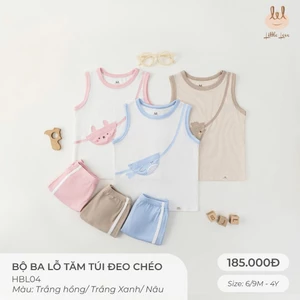 Bộ ba lỗ tăm túi đeo chéo LIL [ Siêu Mềm, Mát, Mịn Co Dãn Và Thấm Hút Mồ Hôi Tốt] Size cho bé từ 6M - 4Y (HBL04)