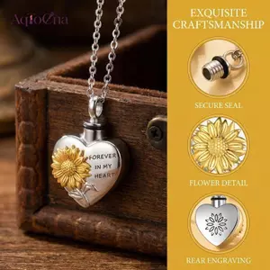 AqToCna Tưởng Niệm Hoa Hướng Dương Trái Tim Urn Loet Nelace Thép Không Gỉ Hỏa táng Trang Sức Lưu Niệm Cho Những Người Thân Yêu AqToCna