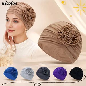 Mũ trùm đầu NICOLOO, Mũ trùm đầu gấp hai lớp Chemo, Hoa đơn giản Vải thoải mái Độ đàn hồi Mũ băng đô dành cho nữ