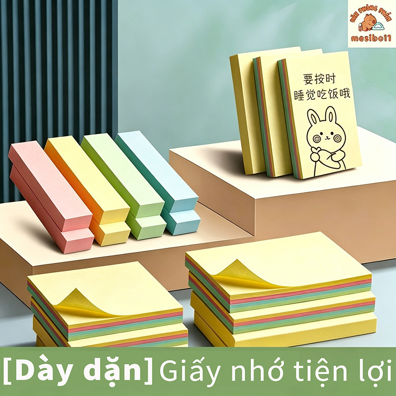 Block 100 Giấy Nhớ Vuông Nhiều Màu Cao Cấp - Note Dán Tiện Lợi Đánh Dấu, Keo Chắc Không Phai Mực