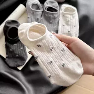 Tất lưới thoáng khí phong cách mỏng nơ vô hình đơn giản phù hợp với tất thuyền phong cách ngắn Hàn Quốc