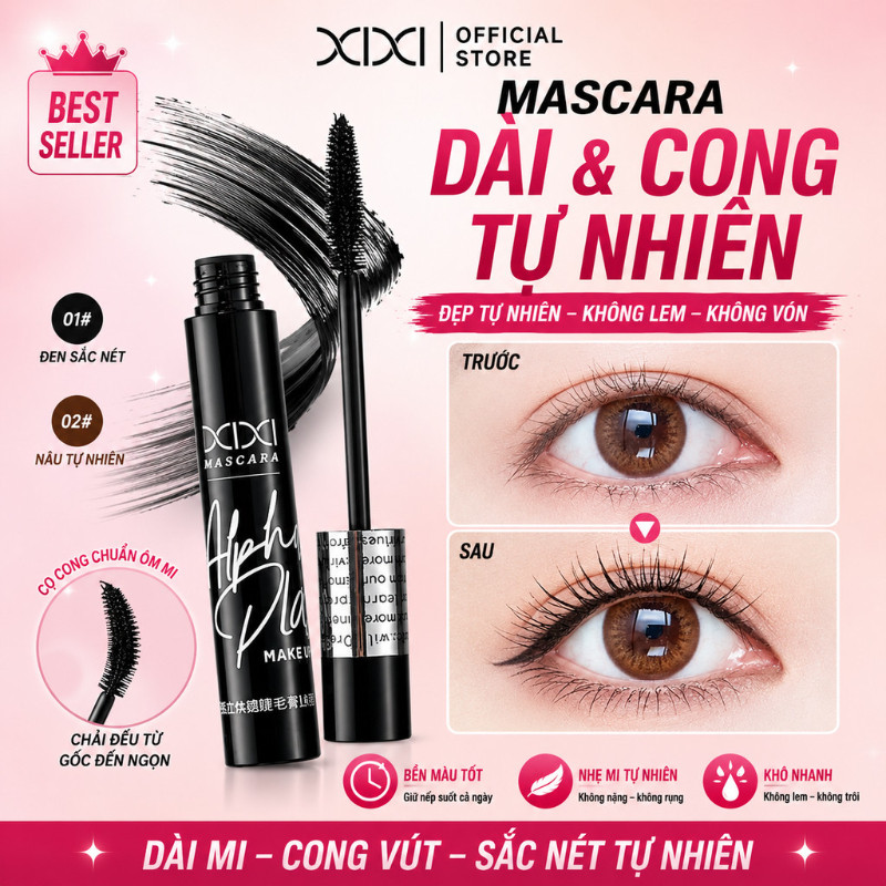 XIXI Mascara Siêu Dài – Cong Tơi Nhẹ, Lâu Trôi, Không Lem, Không Vón Cục, Chuốt Tơi Từng Sợi D836